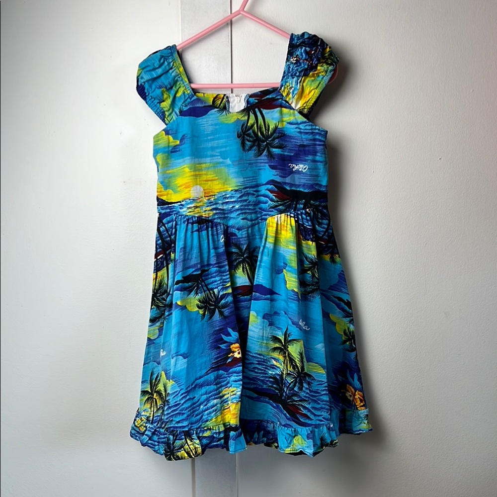Vintage Kids Hawaiian Tropical Blue Summer Dress